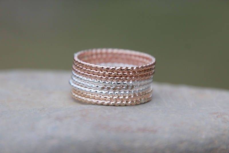 Verdrehte Stapelringe - Seilring, Ringe Gold, Rosegold, Sterling Silber, Dünne Stapelringe, Modern Minimalistisch von galwaydesigns