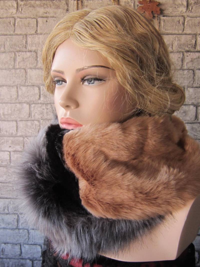 Kunstfell Schal/Schwarz Dunkelgrau Und Caramer Pelz Damen Schal, Langer Winter Schal Kunstfell Schal/Schwarz Dunkelgrau Und Caramer Pelz Damen Schal, Langer Winter Schal von gameofscarves