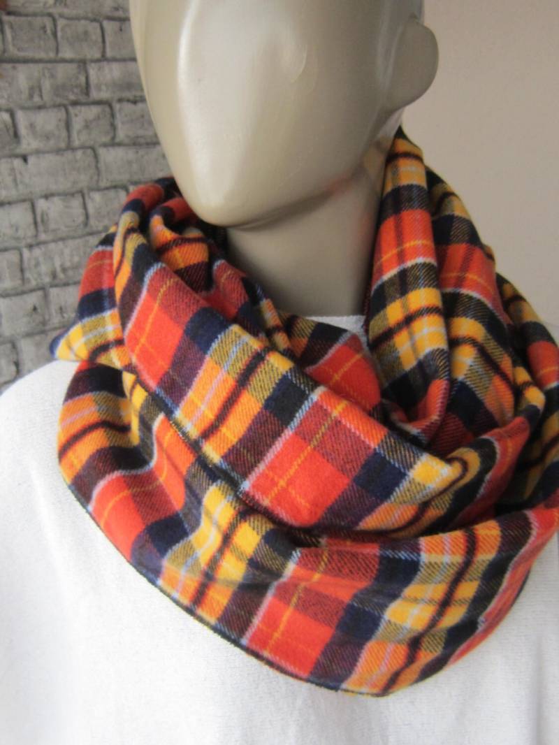 Orange Schwarz Tartaninfinity/Schal Karierter Unendlichkeits-Schal, Damen Und Herren Wintermode, Geschenk Für Sie Ihn von gameofscarves