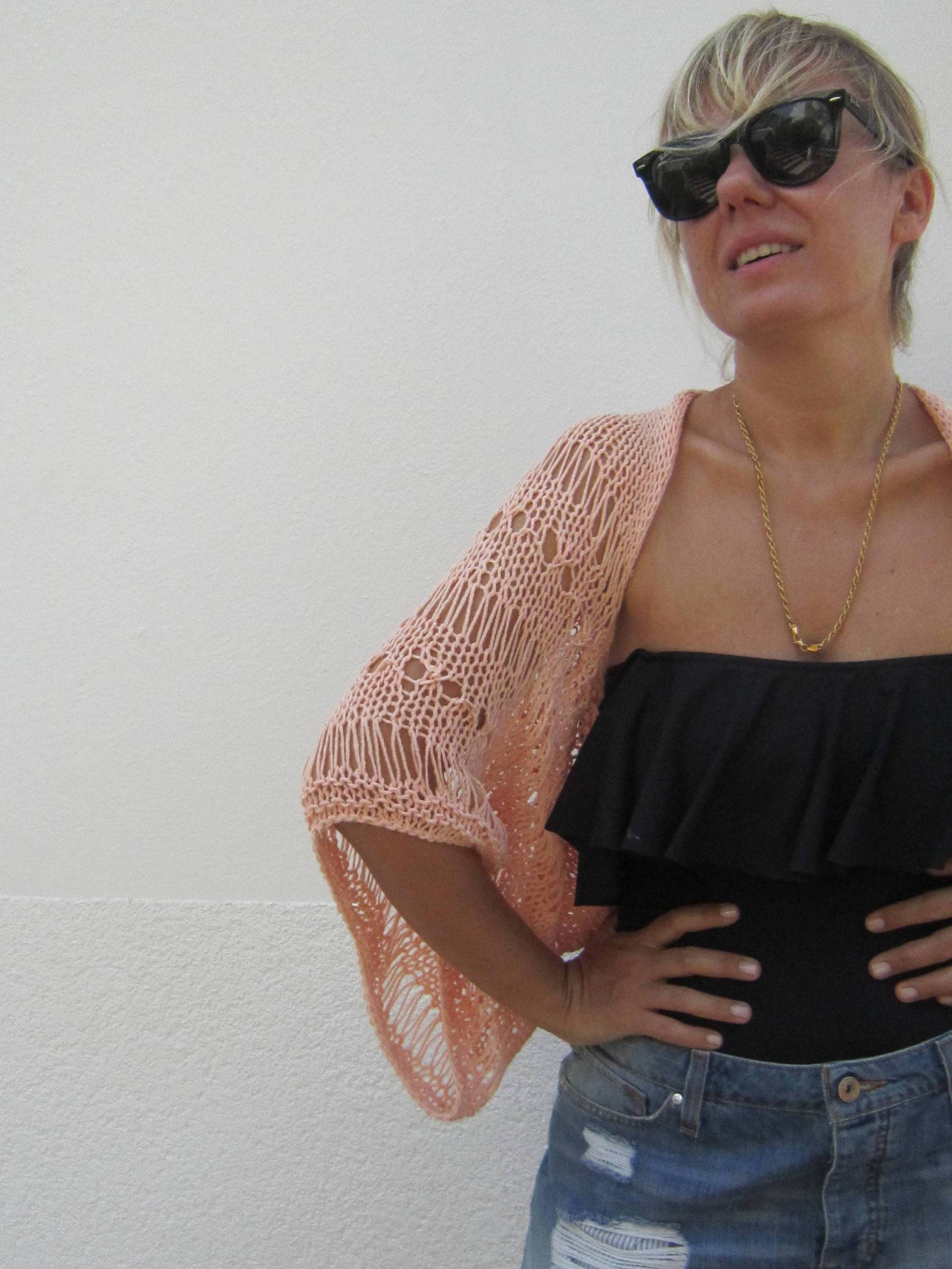 Oranger Baumwoll Shrug/ Boleros, Sommermode von gameofscarves