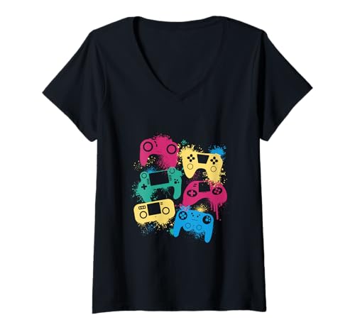 Damen Gaming-Joysticks T-Shirt mit V-Ausschnitt Damen Gaming-Joysticks T-Shirt mit V-Ausschnitt von gaming joysticks underground