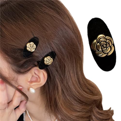 Camellia Mini-Haarspangen, französische Beflockung, kleine seitliche Haarspange, Blumen, Schnapp-Clips, Haarnadeln, Kopfbedeckung, koreanisches Mädchen, Haarschmuck für Frauen und Mädchen von gaobaozhu