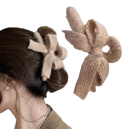 Haarspange mit gestrickter Schleife für Damen und Mädchen, rutschfeste Schleifen, Klauen-Clips für Damen, Schleifenklammern mit weichem Schleifenknoten für dünnes, dickes, lockiges, glattes Haar von gaobaozhu