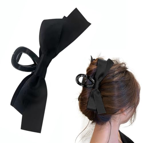 Schwarze Haarspange für Damen und Mädchen, große Satin-Schleife, Haarspangen, Zubehör, stilvoll, starker Halt, Haarspange als Geschenk von gaobaozhu