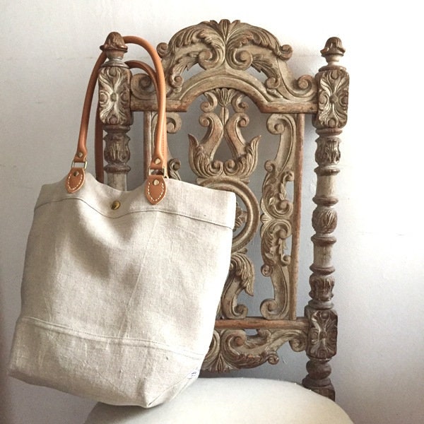 Tasche Aus Gewaschenem Naturleinen, Griffe in Naturlederoptik. Waschbar Tasche Aus Gewaschenem Naturleinen, Griffe in Naturlederoptik. Waschbar von garanceetkaki