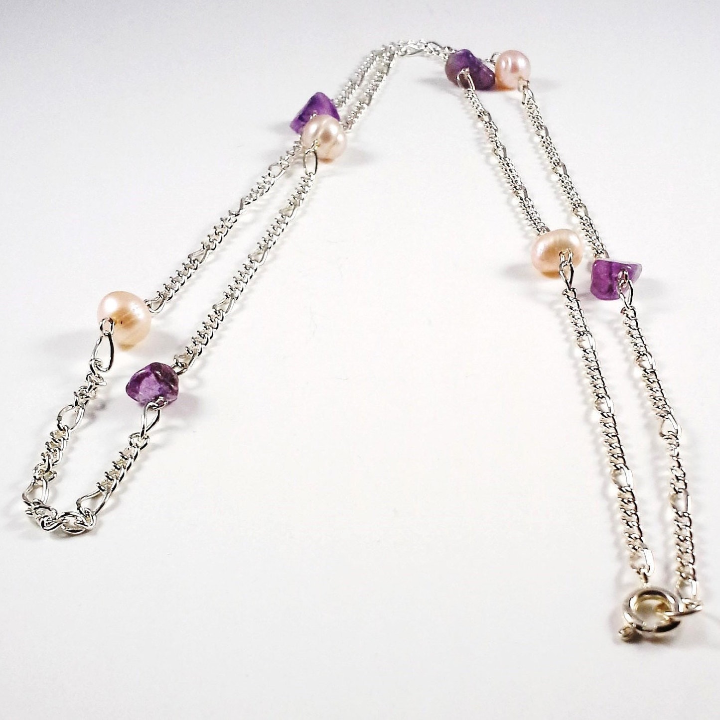 Champagner Süsswasserperlen Und Amethyst Halskette An Versilberter Kette 25 Zoll von gaynells