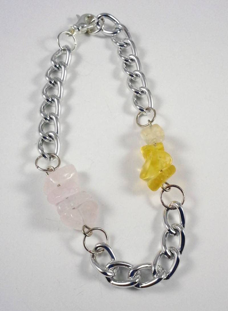 Pastell Regenbogen Kollektion Amethyst, Blauer Spitzen Achat, Grüner Fluorit, Zitronenquarz & Rosenquarz Armband Versilbert Kette 7 Zoll von gaynells