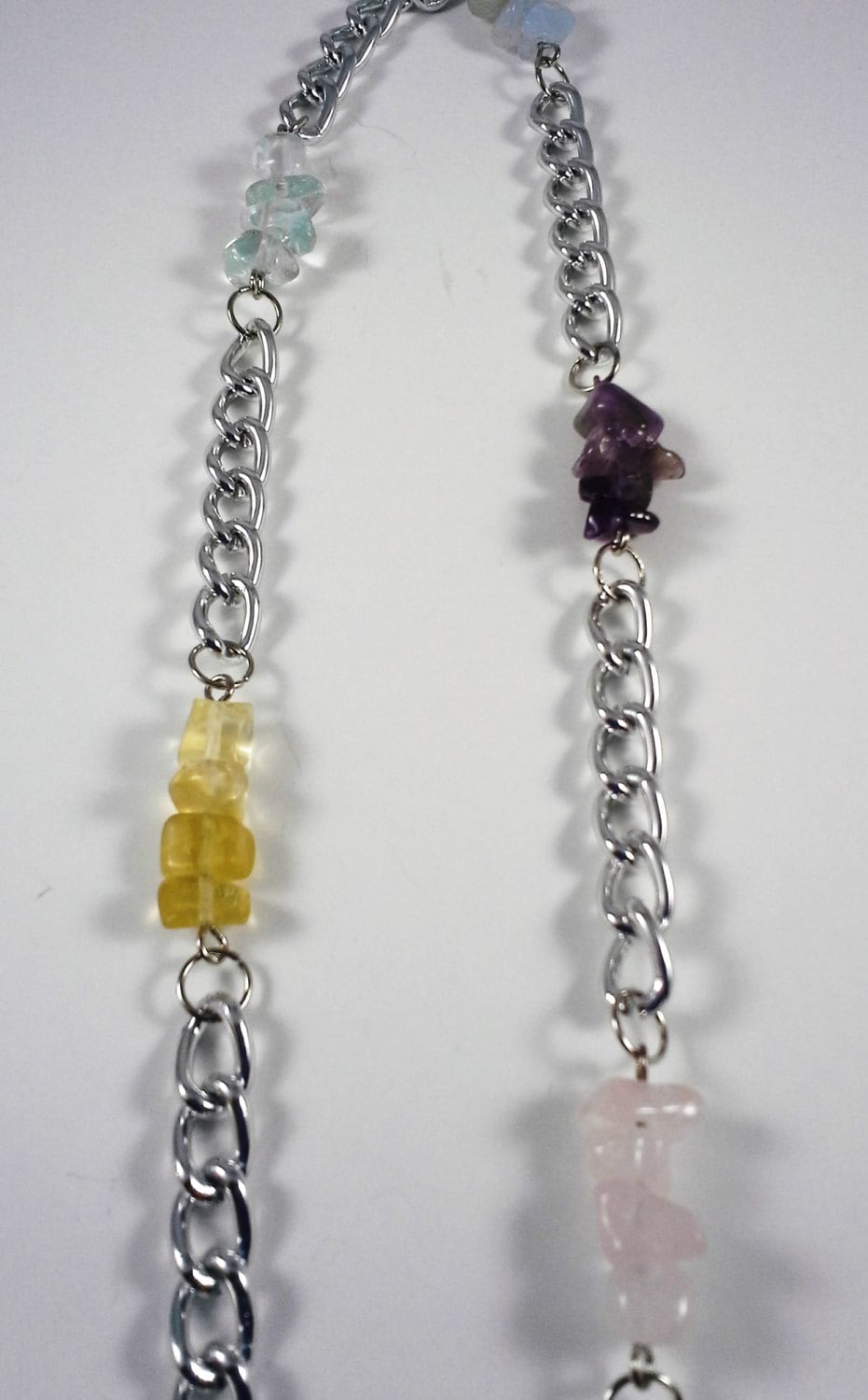 Pastell Regenbogen Kollektion Amethyst, Blauer Spitzen Achat, Grüner Fluorit, Zitronenquarz & Rosenquarz Halskette Versilberte Kette 18 Zoll von gaynells