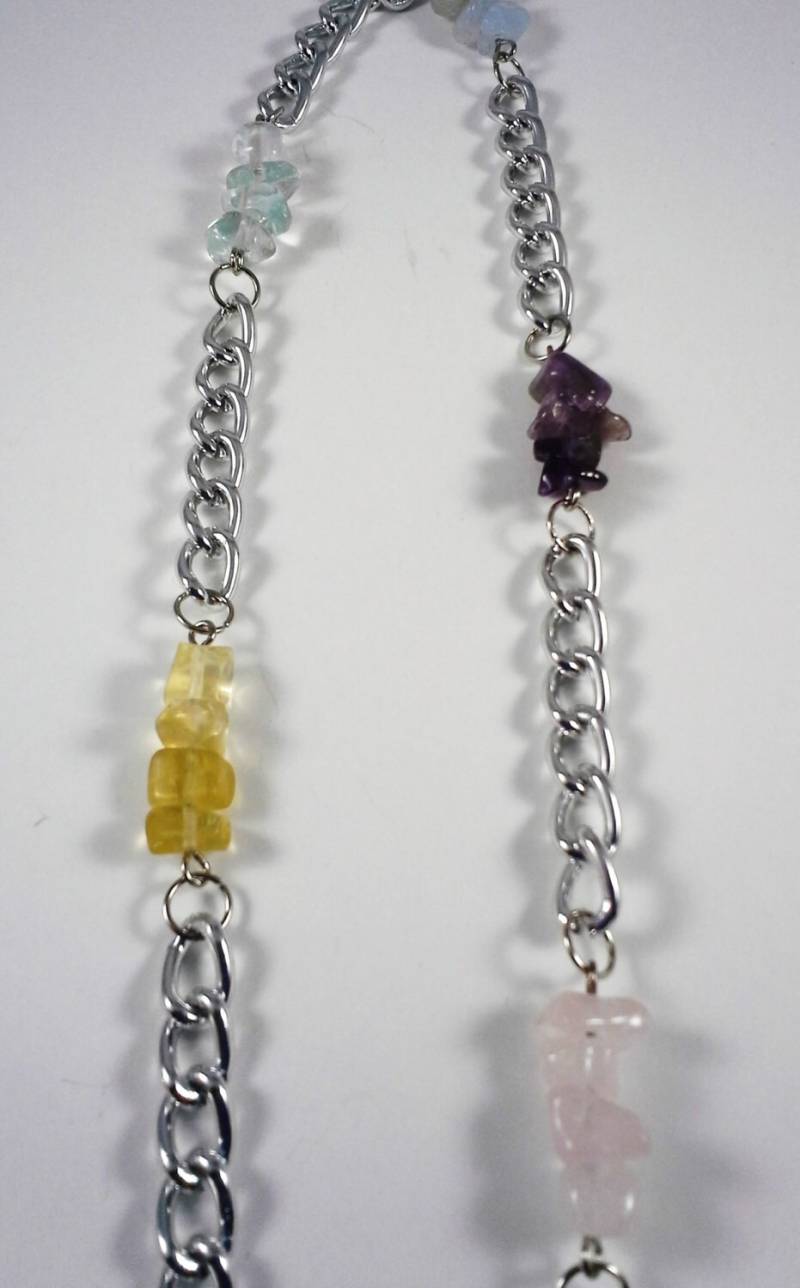 Pastell Regenbogen Kollektion Amethyst, Blauer Spitzen Achat, Grüner Fluorit, Zitronenquarz & Rosenquarz Halskette Versilberte Kette 18 Zoll von gaynells