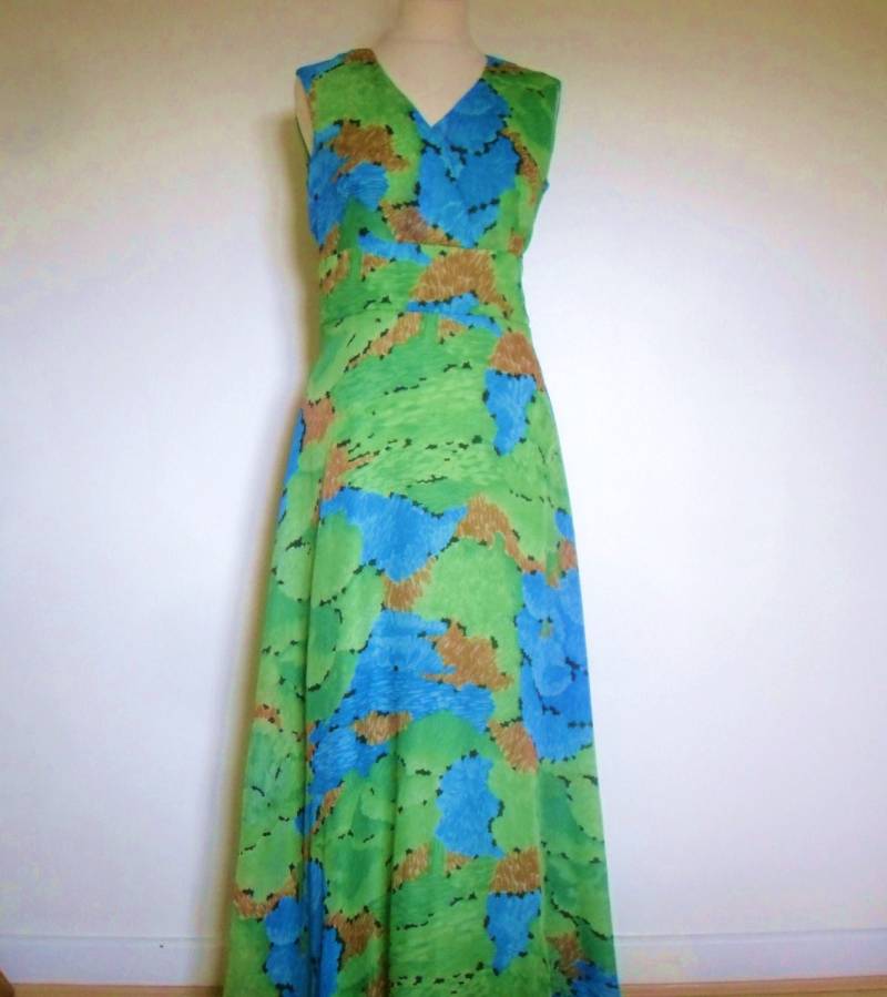 Vintage 1950Er Jahre Floral Shelf Kleid Lange Lime Türkis Gelegenheit Maxi M von gayretro