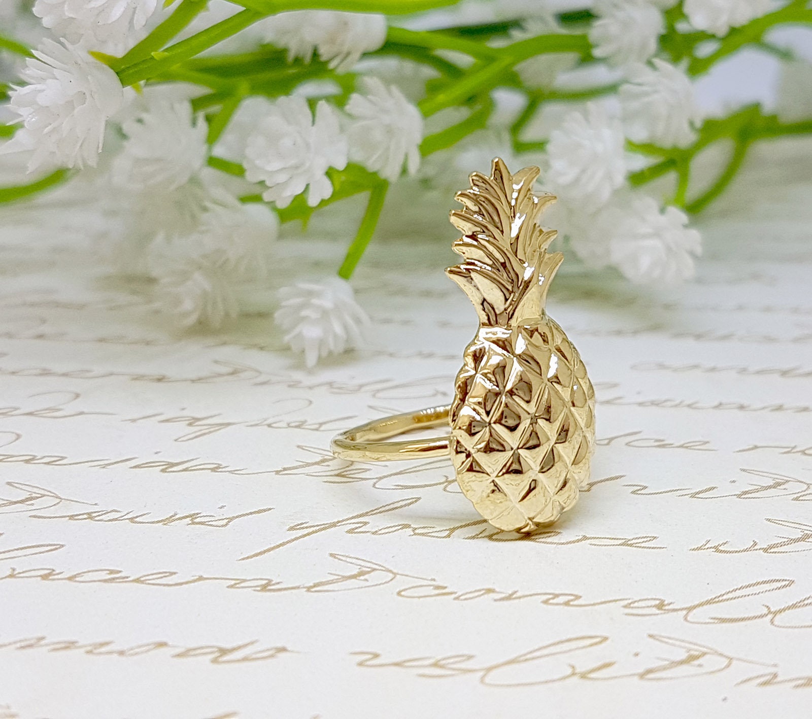 Ananas Ring, Obst Schmuck, Gold Sommer Statement Geburtstagsgeschenk Für Sie, Einzigartige Ringe Ananas Ring, Obst Schmuck, Gold Sommer Statement Geburtstagsgeschenk Für Sie, Einzigartige Ringe von gazellejewelry