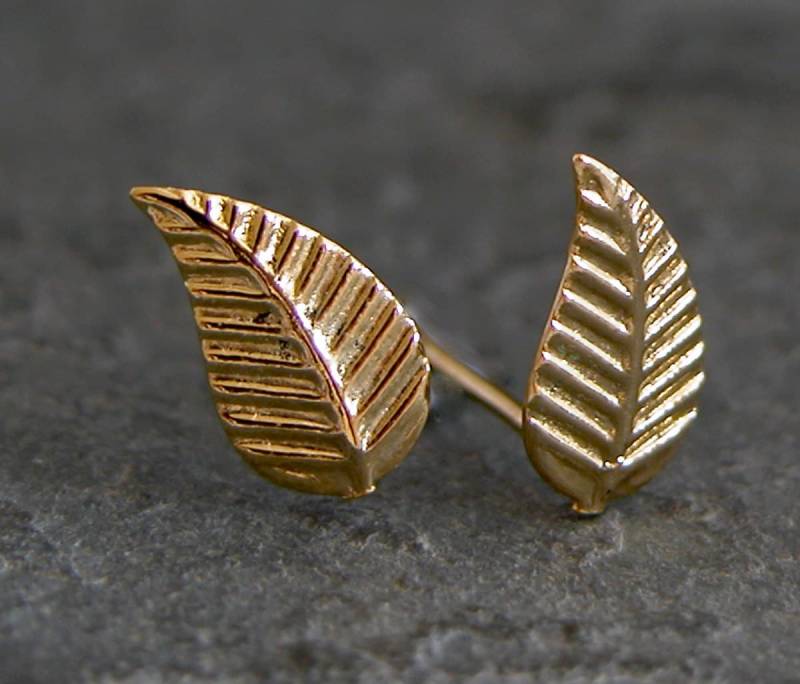 Gold Blatt Ohrringe, Ohrstecker, Schmuck, Natur Herbst Ohrringe von gazellejewelry
