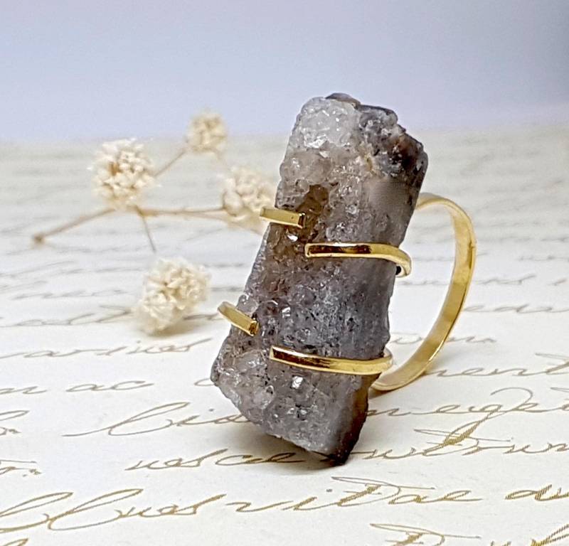 Gold Druzy Ring, Rohedelstein Natürliche Rohstein Statement, Geode Statement Alle Ringgröße von gazellejewelry