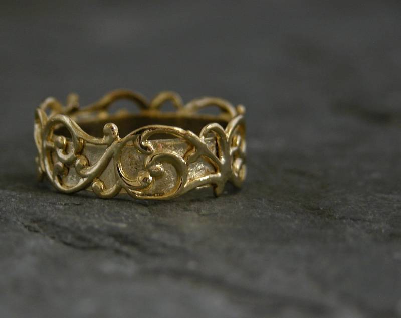 Gold Ehering, Filigrane Spitze Unqiue Hochzeitsband, Filigraner Ring, Hochzeitsschmuck von gazellejewelry