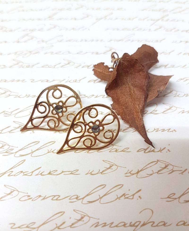 Gold Tear Drop Ohrringe, Braut Filigrane Einzigartige Ohrstecker, Brautschmuck, Einzigartiges Mutter Geschenk von gazellejewelry