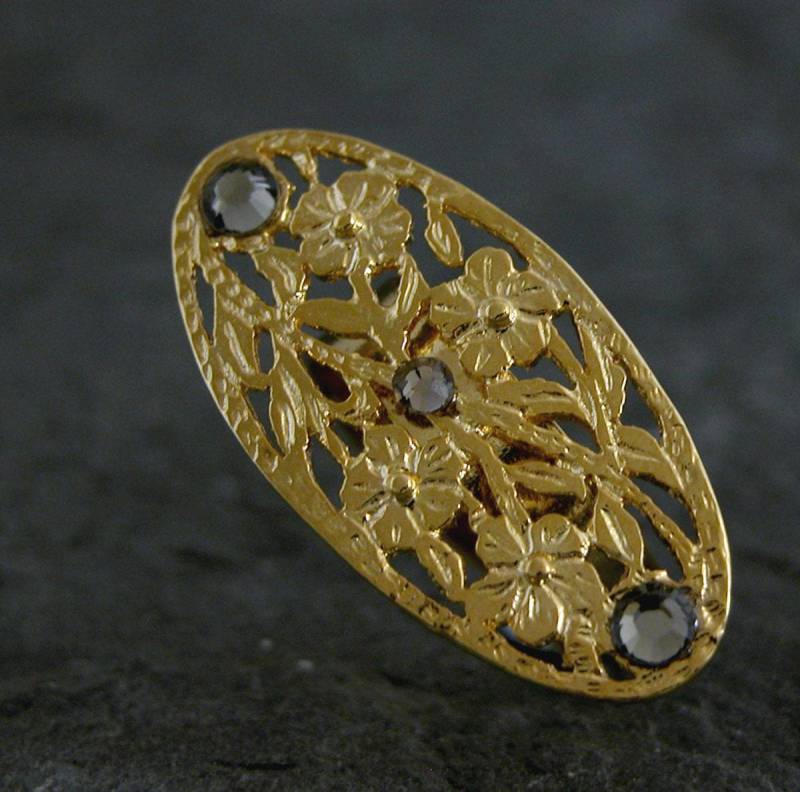 Statement Gold Ring Ring, Kristall Oval Filigraner Verstellbarer Art-Deco-Schmuck, Einzigartiges Geschenk Für Sie, Statement-Schmuck von gazellejewelry