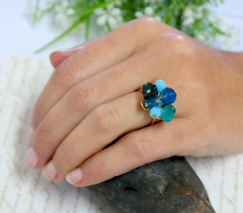 Türkis Ring Silber, Silber Ring, Cluster Dezember Birthstone Schmuck von gazellejewelry