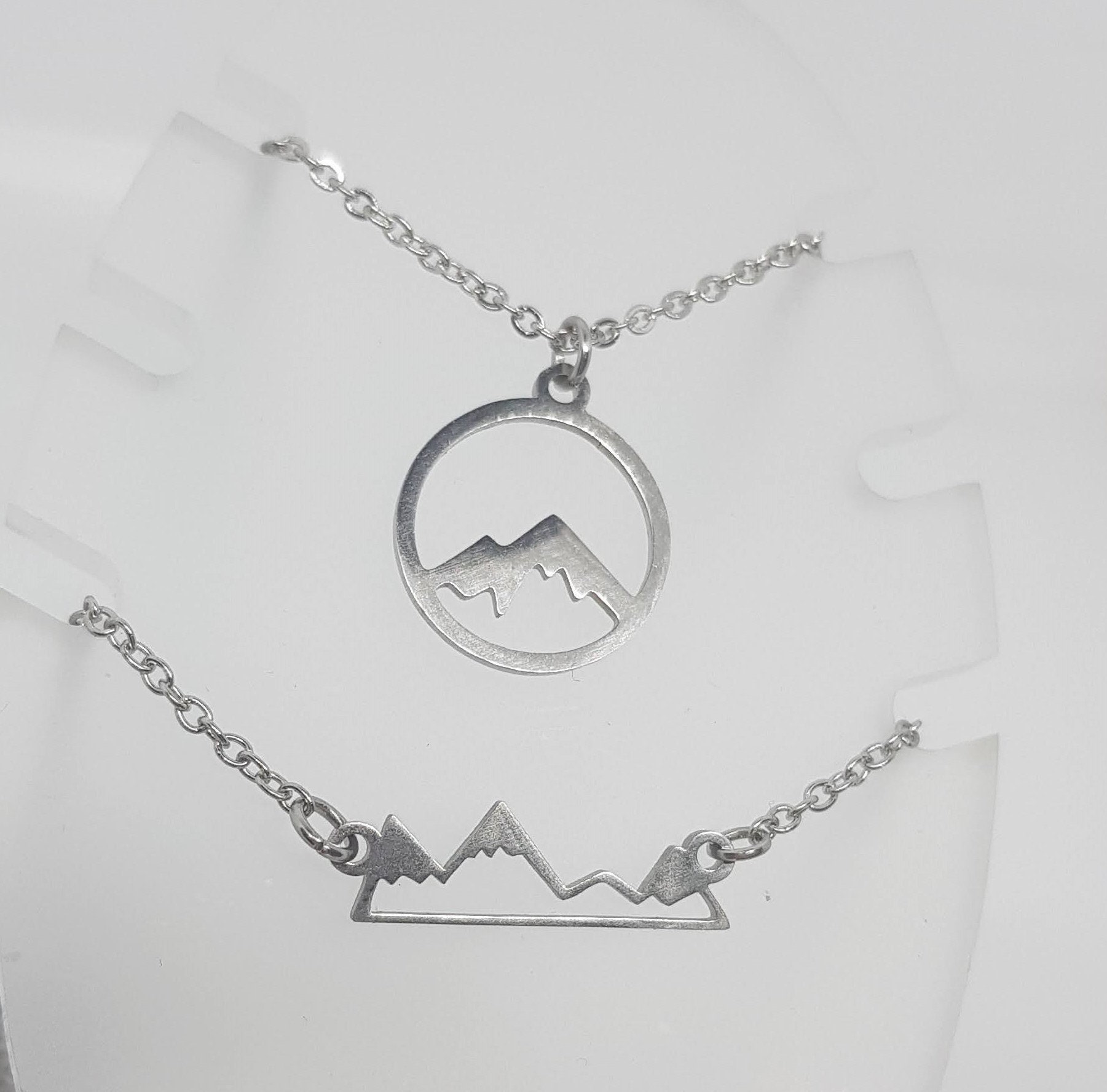 2Tlg Schmuckset Halskette Und Armkette Wunschlänge Damen Edelstahl Handmade Silber Berge Mit Schnee Geschenkverpackung Winter Weihnachten von geRaspel