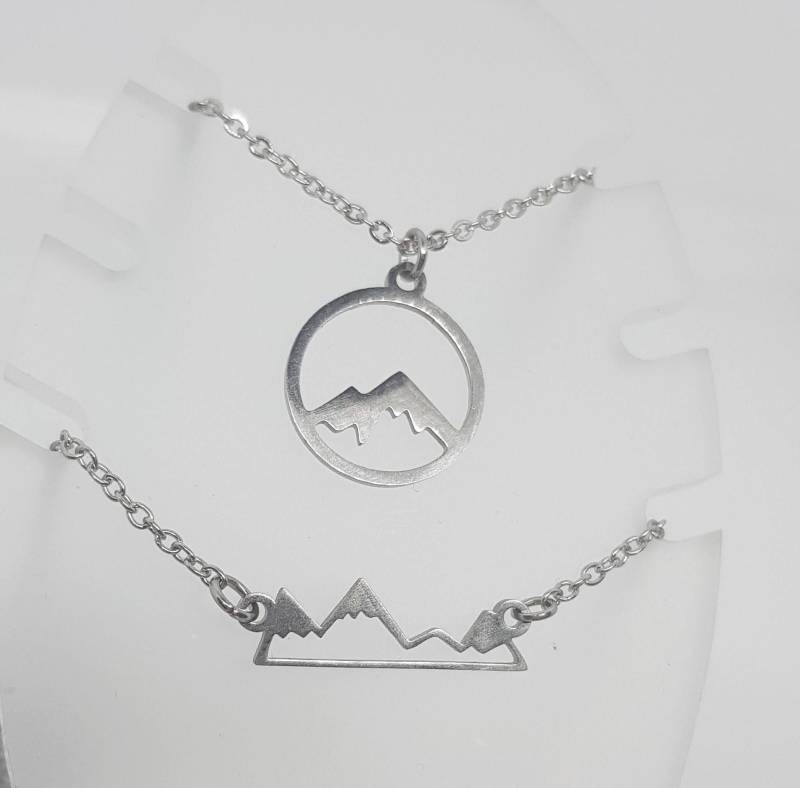 2Tlg Schmuckset Halskette Und Armkette Wunschlänge Damen Edelstahl Handmade Silber Berge Mit Schnee Geschenkverpackung Winter Weihnachten von geRaspel
