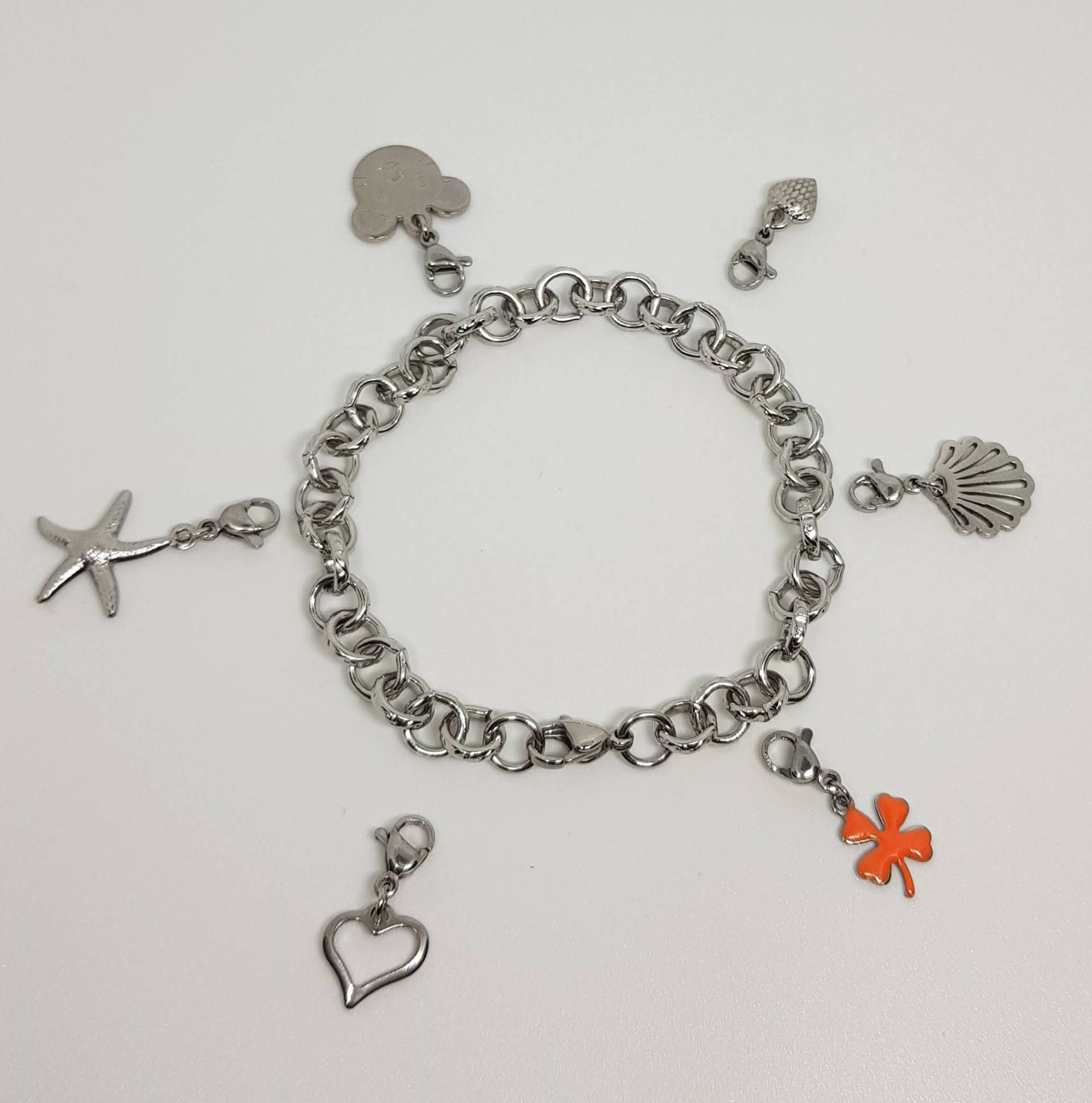 Bettelarmband Fußkettchen Aus Edelstahl Glück , 6 Anhängern in Silber Von Geraspel Wunschfarbe von geRaspel