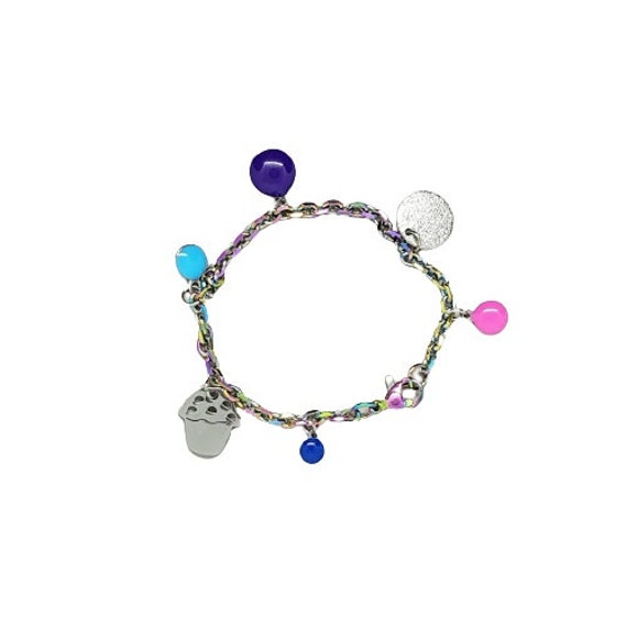 Bettelarmband Fußkettchen Mit Emailleplättchen Und Cupcake in Mulicolor Von Geraspel von geRaspel