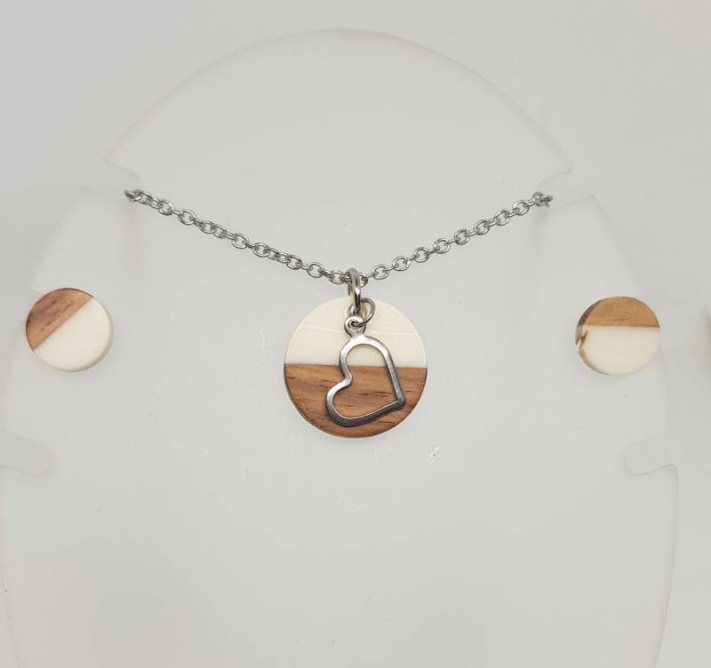 Gerasepl Schmuckset Halskette & Ohrstecker Mit Kunstharz - Holz Anhänger D 18 Mm Farb- Und Motivauswahl von geRaspel