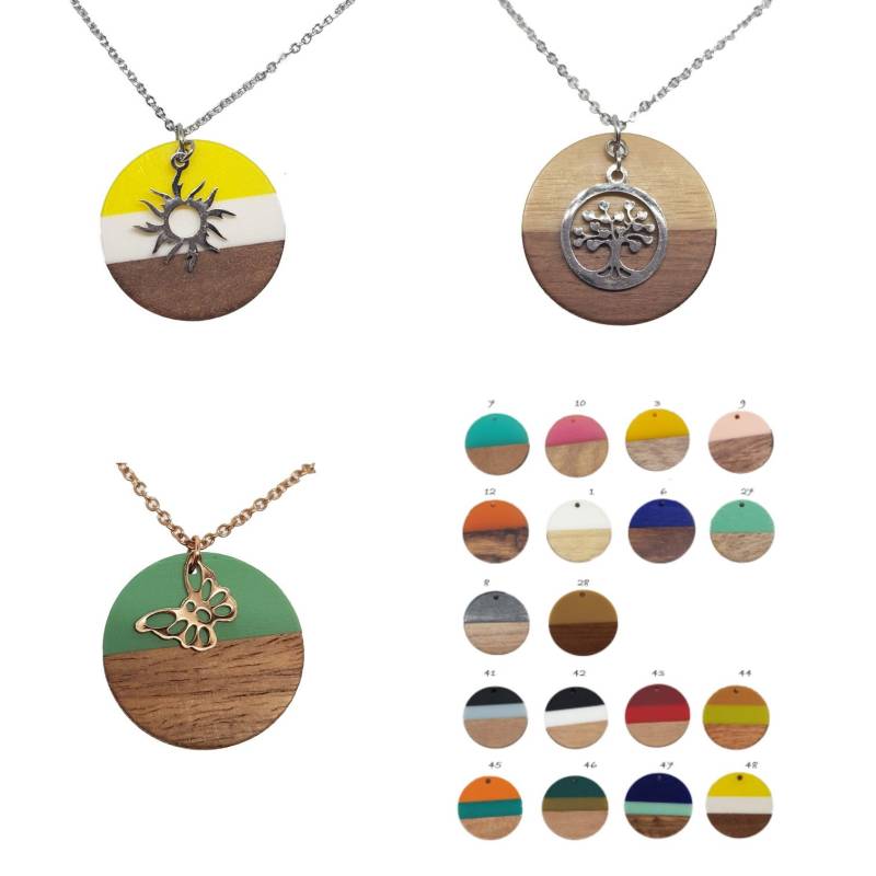 Geraspel Halskette Mit Kunstharz & Holz Anhänger D 28, 5 cm Farb Und Motivauswahl von geRaspel