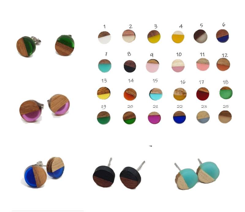 Ohrstecker Kunstharz & Holz Edelstahl Farbauswahl Handmade Silber von geRaspel