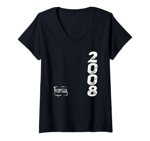 Damen 2008 Limited Edition 18. Geburtstag Geschenke Volljährig T-Shirt mit V-Ausschnitt von geboren 2008 18 Jahre Geschenkidee Junge Mädchen