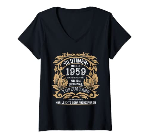 Damen Herren 1959 Geburtstag lustiges oldtimer T-Shirt mit V-Ausschnitt von geburtstag oldtimer deko mann spruch lustig
