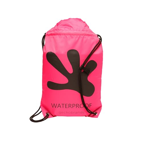 geckobrands Wasserdichter Rucksack mit Kordelzug, Rosa/Schwarz – leichte Reisetasche für Wandern und leichte Wasseraktivitäten, Neon Pink/Schwarz, 10L, Wasserdichter Rucksack von geckobrands