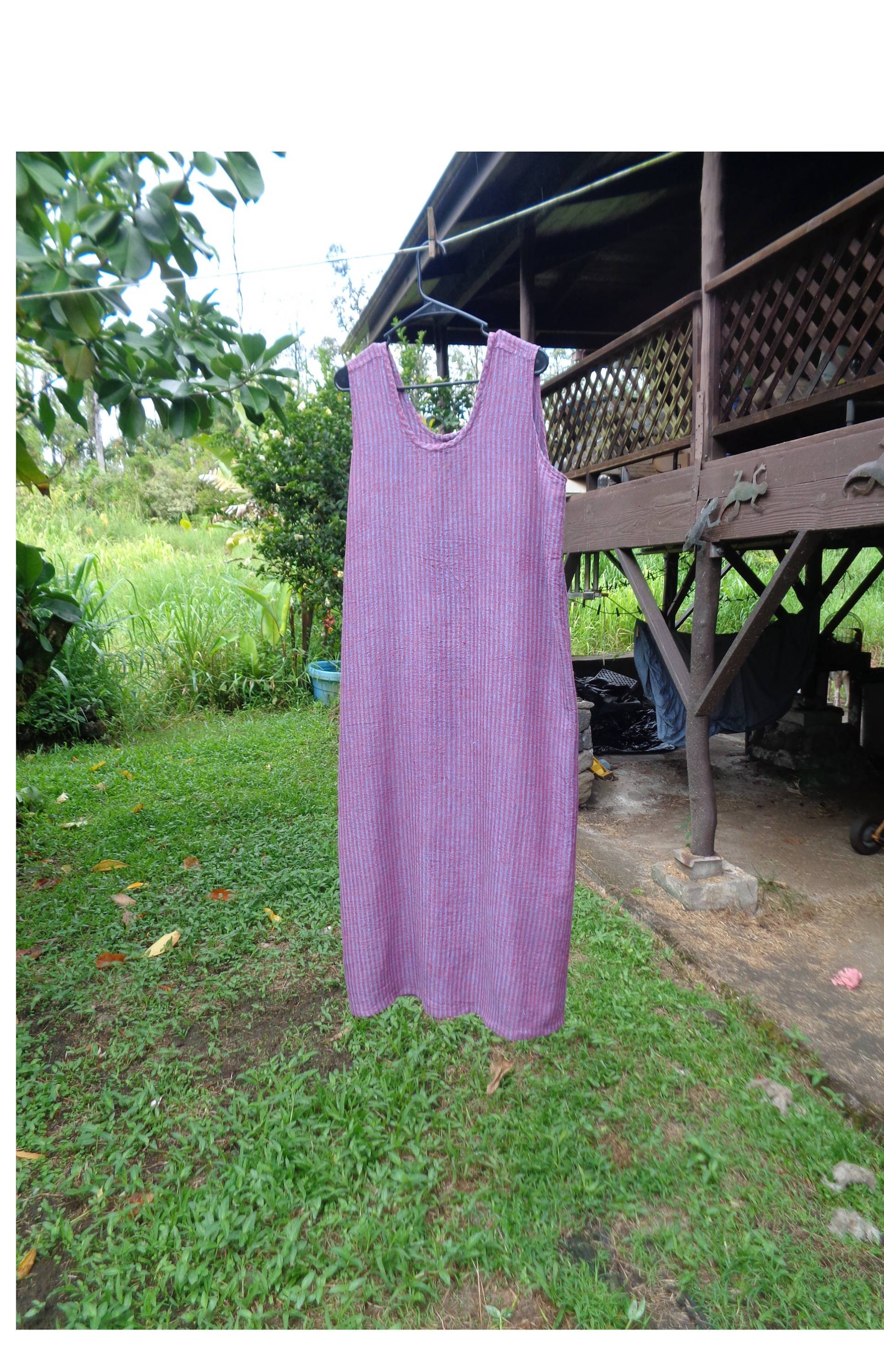 Büste 46" Flax M Raspberry Leinen Seersucker Slipster Slick Fr 1999 De Soleil Kollektion Rosa/Grau Streifenkleid von geckoflax