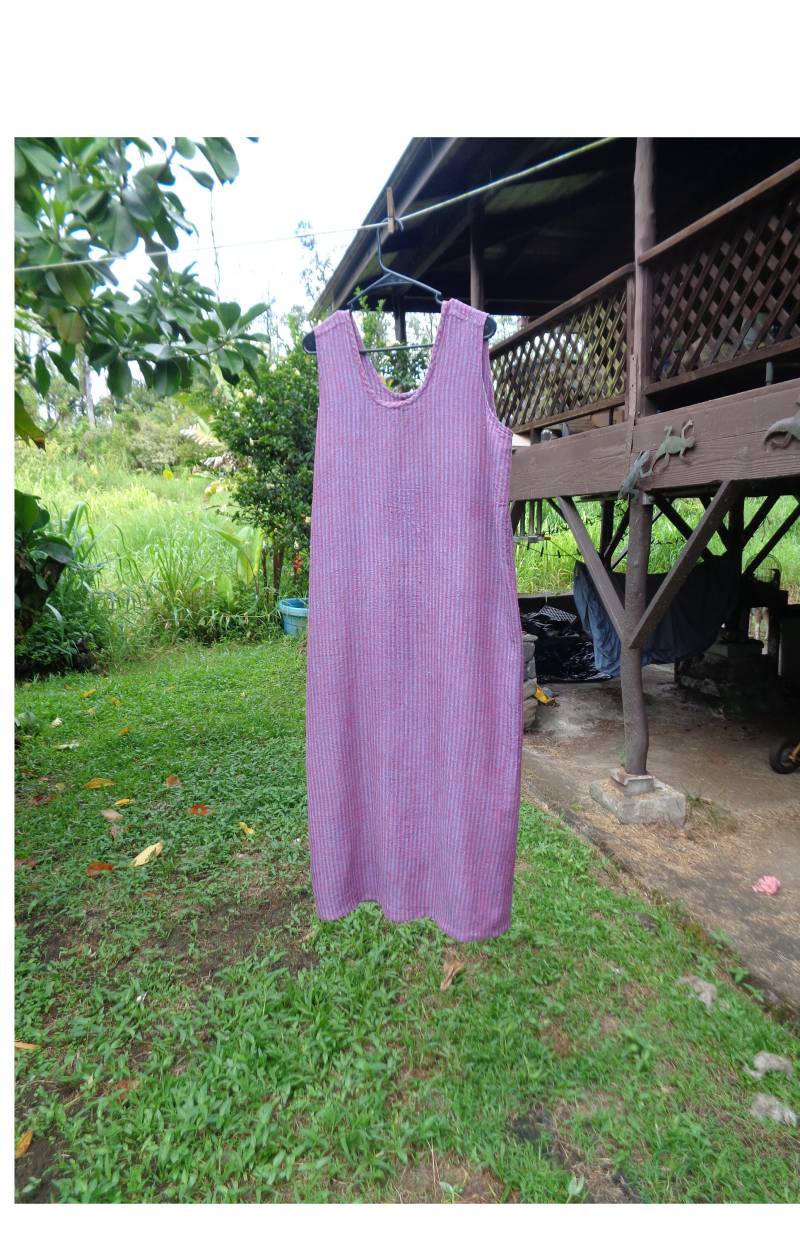 Büste 46" Flax M Raspberry Leinen Seersucker Slipster Slick Fr 1999 De Soleil Kollektion Rosa/Grau Streifenkleid von geckoflax