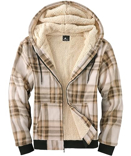 geeksport Fleecejacke Herren Sweatjacke Männer mit Kapuze Warme Kapuzenjacke Gefüttert Winterjacke Kariertes Hoodie mit ReißVerschluss, 2539-Braun M von geeksport