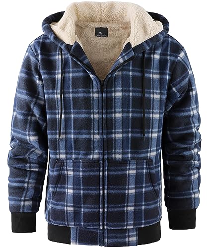 geeksport Fleecejacke Herren Sweatjacke Männer mit Kapuze Warme Kapuzenjacke Gefüttert Winterjacke Kariertes Hoodie mit ReißVerschluss, 2539-Dunkel Blau L von geeksport