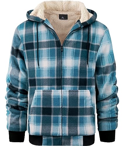 geeksport Fleecejacke Herren Sweatjacke Männer mit Kapuze Warme Kapuzenjacke Gefüttert Winterjacke Kariertes Hoodie mit ReißVerschluss, 2539-Hellblau 3XL von geeksport