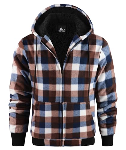 geeksport Fleecejacke Herren Sweatjacke Männer mit Kapuze Warme Kapuzenjacke Gefüttert Winterjacke Kariertes Hoodie mit ReißVerschluss, Koffein L von geeksport
