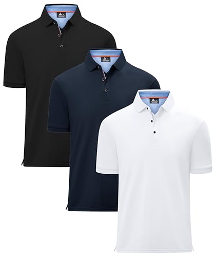 geeksport Herren Poloshirt Kurzarm 3er-Pack Tennis Regular Fit Shirt Sport Schnelltrocknend Atmungsaktiv Polo Hemd Männer Sommer Outdoor Golf T-Shirt(Schwarz+Navy+Weiß-L) von geeksport