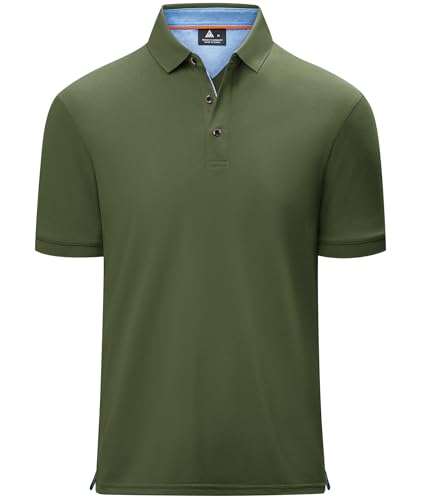 geeksport Herren Poloshirt Kurzarm Tennis Freizeit Shirt Sport Schnelltrocknend Atmungsaktiv Polohemd Sommer Outdoor Golf Tshirt Männer Regular Fit(Armee Grün-L) von geeksport