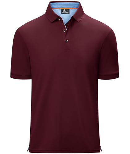 geeksport Herren Poloshirt Kurzarm Tennis Freizeit Shirt Sport Schnelltrocknend Atmungsaktiv Polohemd Sommer Outdoor Golf Tshirt Männer Regular Fit(Weinrot-XL) von geeksport