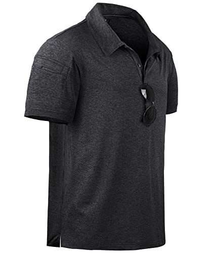 geeksport Herren Poloshirt Kurzarm Tennis Regular Fit Shirt Sport Schnelltrocknend Atmungsaktiv Polohemd Sommer Golf T-Shirt Männer(170-Schwarz-L) von geeksport