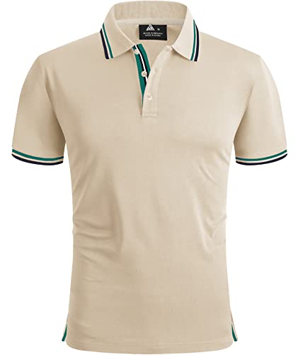 geeksport Herren Poloshirt Kurzarm Tennis Regular Fit Shirt Sport Schnelltrocknend Atmungsaktiv Polohemd Sommer Outdoor Golf T-Shirt(Beige-M) von geeksport