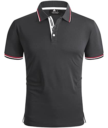 geeksport Poloshirts Herren Kurzarm Tennis Regular Fit T-Shirt Männer Sport Schnelltrocknend Atmungsaktiv Polohemd Sommer Outdoor Golf Polo Shirts(Grau-XL) von geeksport