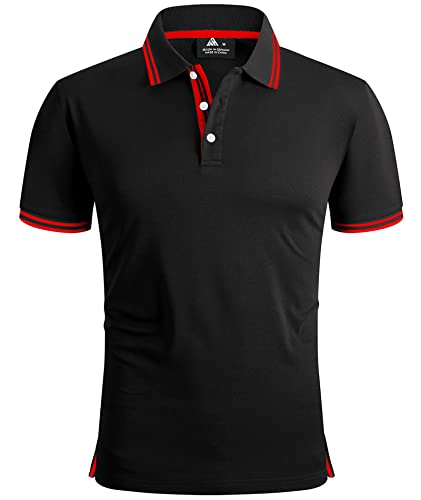geeksport Herren Poloshirt Kurzarm Tennis Regular Fit Shirt Sport Schnelltrocknend Atmungsaktiv Polohemd Sommer Outdoor Golf T-Shirt(Schwarz-XL) von geeksport
