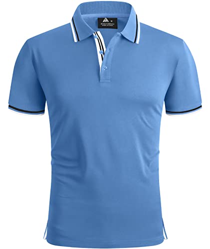 geeksport Herren Poloshirt Kurzarm Tennis Regular Fit Shirt Sport Schnelltrocknend Atmungsaktiv Polohemd Sommer Outdoor Golf Tshirt Männer(Hellblau-2XL) von geeksport