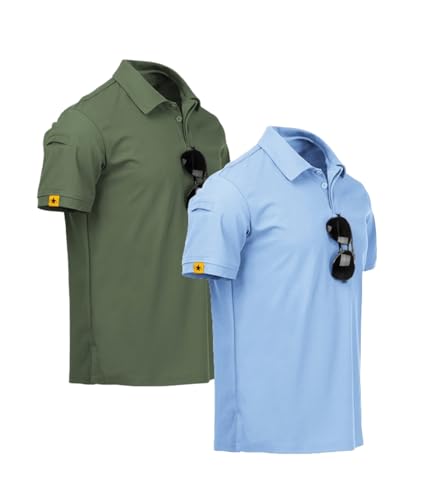 geeksport Herren Poloshirt mit Kurzarm Tennis Regular Fit Shirt Sport Schnelltrocknend Atmungsaktiv Casual Sommer Golf T-Shirt (Grün+Mondblau L) von geeksport