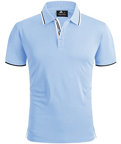 geeksport Herren Poloshirts Kurzarm Regular Fit Tshirts Sport Schnelltrocknend Atmungsaktiv Polohemd Männer Sommer Outdoor Golf Polo Shirts(Himmelblau-XL) von geeksport