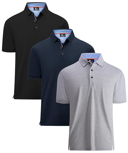 geeksport Polo Shirt Herren Kurzarm 3er-Pack Golf Regular Fit Shirt Sport Schnelltrocknend Atmungsaktiv Polo Sommer Outdoor Golf T-Shirt Männer(Schwarz+Navy+Hellgrau-L) von geeksport