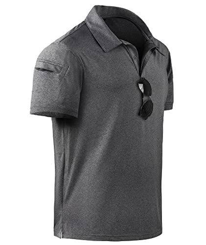 geeksport Polo Shirt Herren Kurzarm Slim Fit Shirt Sport Schnelltrocknend Atmungsaktiv Polohemd Sommer Outdoor Golf T-Shirt(170-Dunkelgrau-L) von geeksport