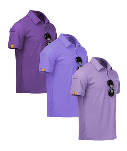 geeksport Polo Shirts Herren Kurzarm Golf Tennis Atmungsaktives Outdoor Sommer Sports Poloshirt (Lila+Violett+Fliederfarben 2XL) von geeksport